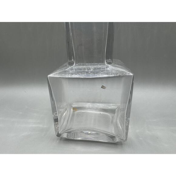 Vase Square Base Fluted Stem Clear Glass MCM Modernistic Clean Lines Vintage - Picture 5 of 8